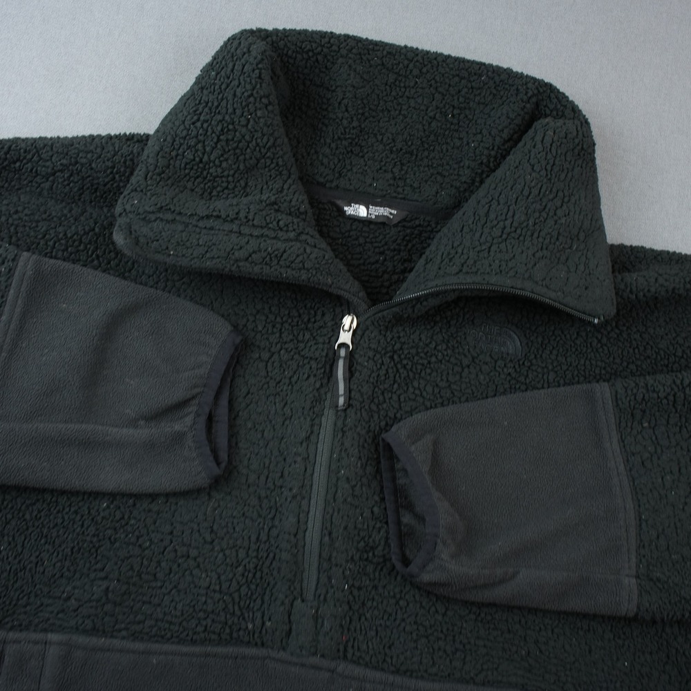 The North Face Womens L Black Sherpa Fleece Pullover Collared Jacket Moch Neck